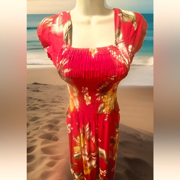 🌼DAISY’S🌼TUBE TOP TROPICAL HAWAIIAN FLORAL BEACH MAXI DRESS🌺 FITS M-L - Picture 6 of 9